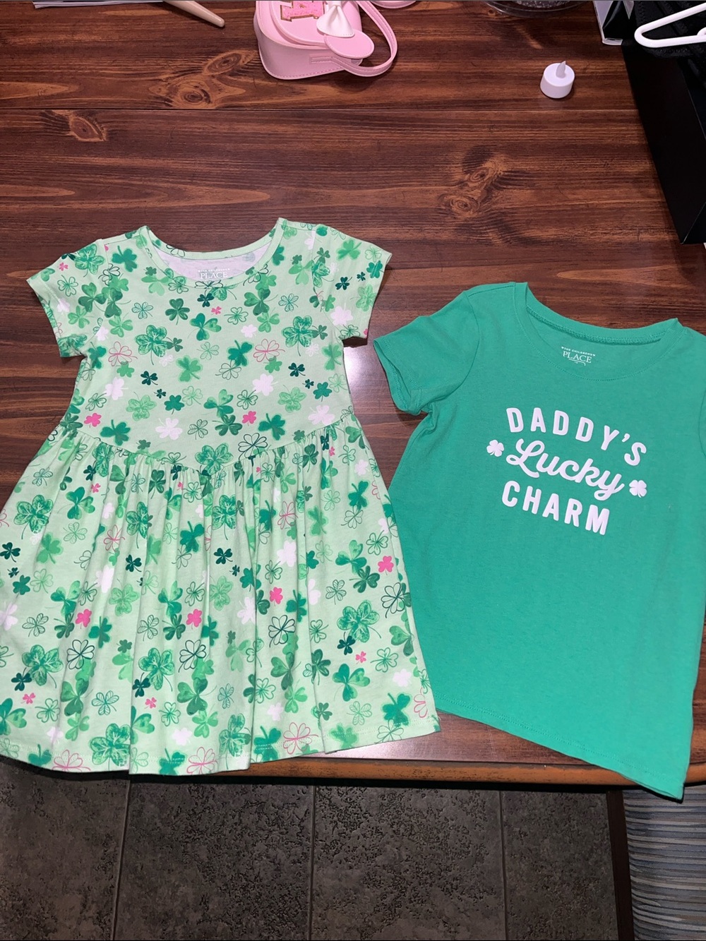 The Children's Place Green Shamrock Dress & Kelly Green Tee Set size 5T